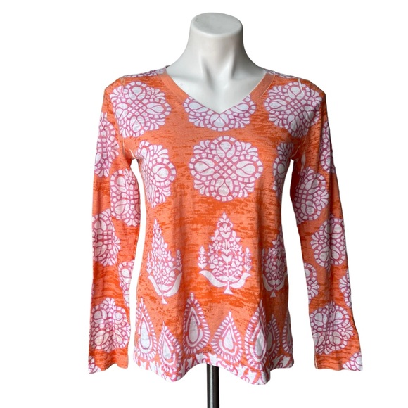 Before & Again V-Neck Burnout Long Sleeve Top, Sz S - Picture 1 of 9